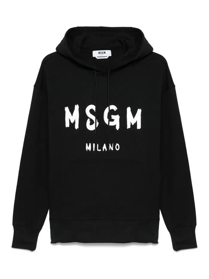 M S G M Felpa con equipaggio in cotone nero con logo