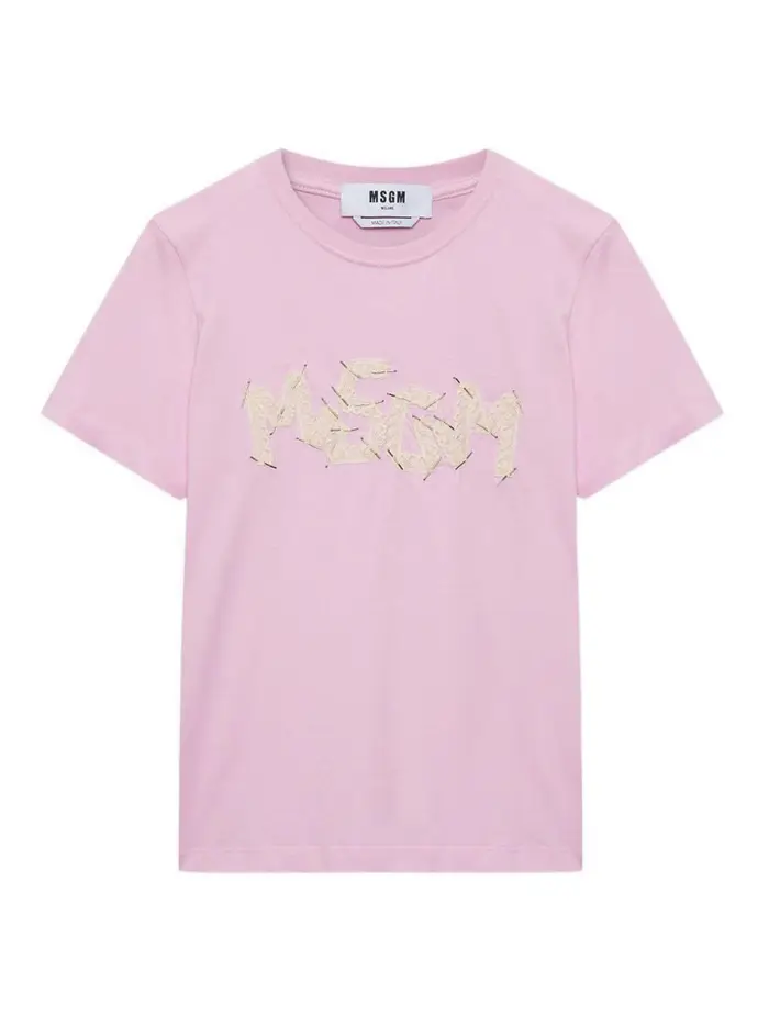 M S G M T-Shirt Con Decorazione Color Carne E Neutri