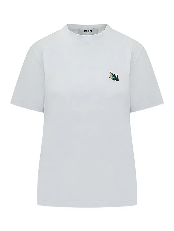 M S G M T-Shirt In Cotone Bianco Con Logo