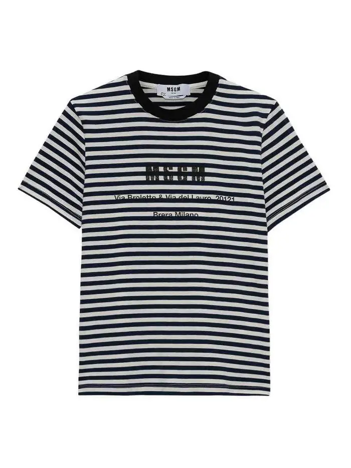 M S G M T-shirt in cotone con righe bianche e blu Bianco