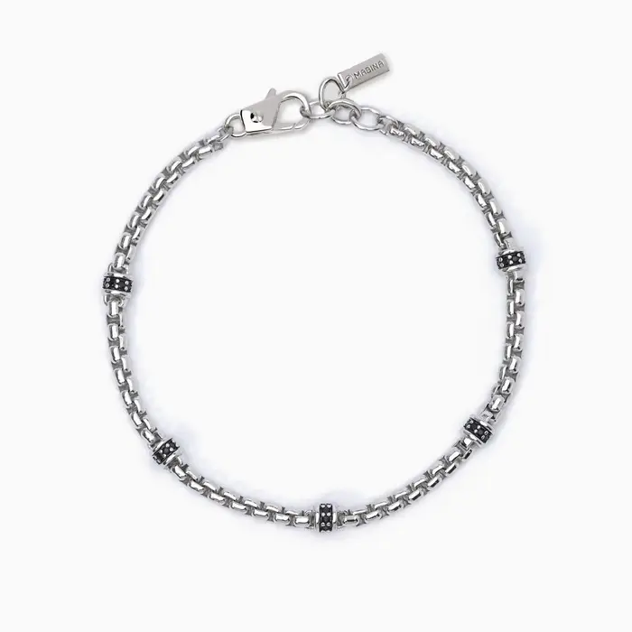 MABINA Bracciale Catena Veneta Con Zirconi Neri Regolabile