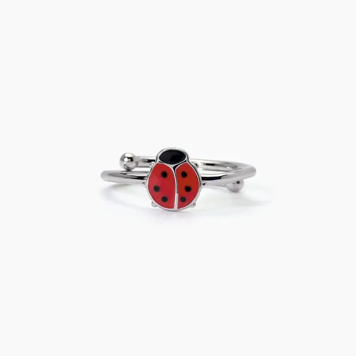 MABINA Anello Regolabile In Argento Con Coccinella Smaltata Per Bambina
