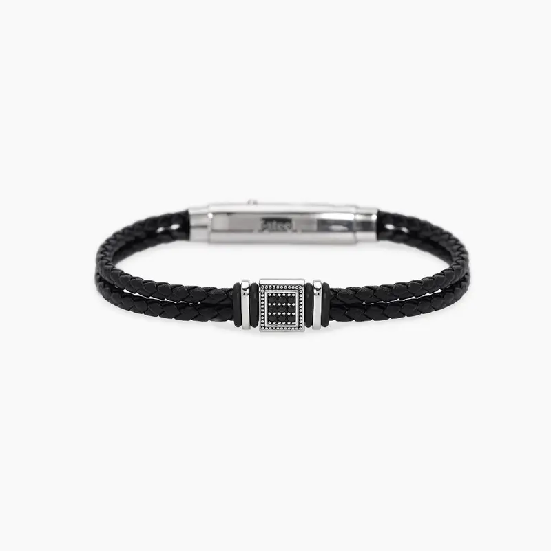 Mabina Gioielli Bracciale In Lab Leather E Zirconi Neri Da Uomo Primo Capitano