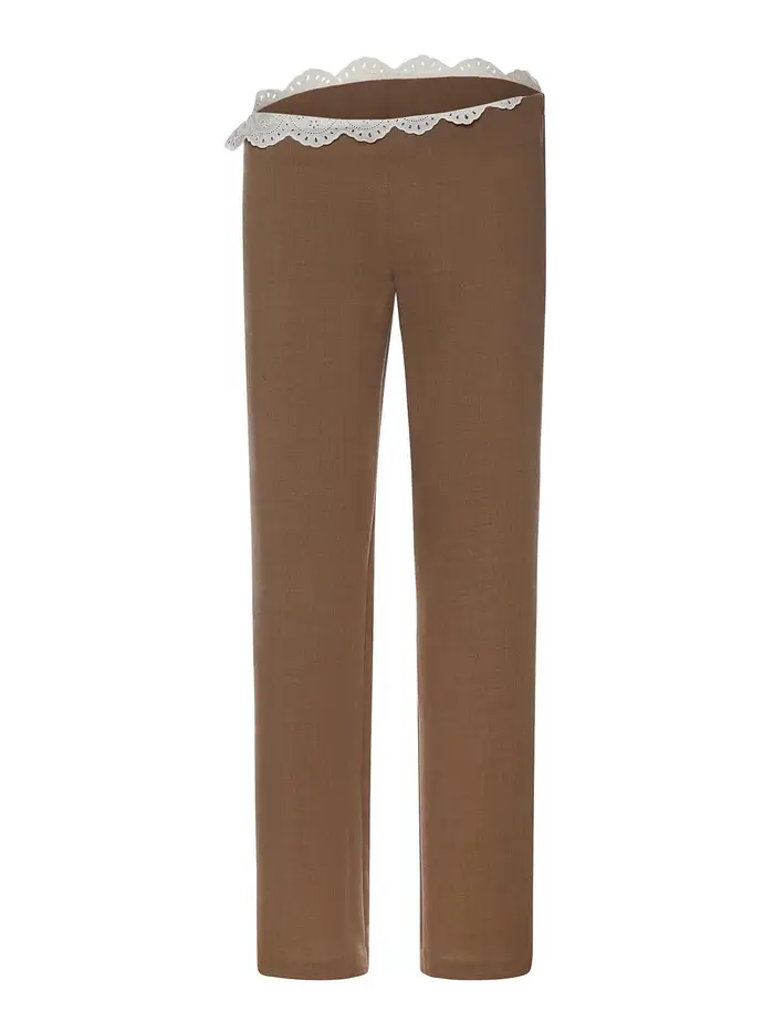 Magda Butrym Pantaloni In Lana Con Cintura In Pizzo Beige