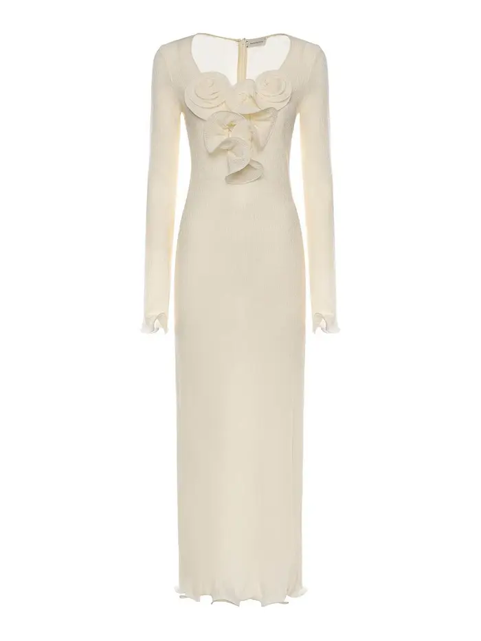 Magda Butrym Vestito midi con applicazioni floreali Bianco