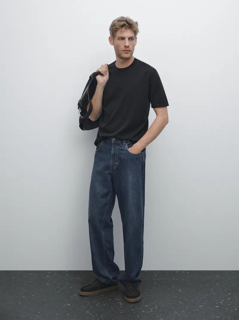 Massimo Dutti Maglietta In Maglia 100% Cotone - Blu Marino - Xl - - Maschile