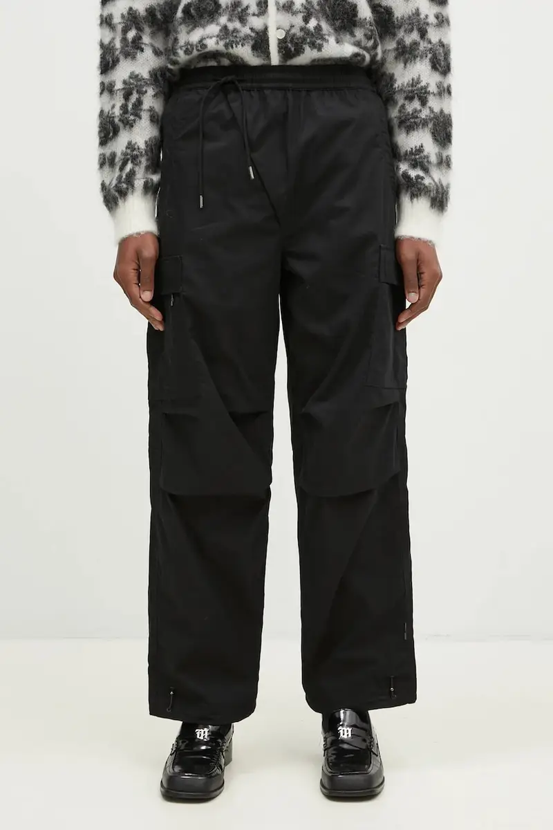 Maharishi pantaloni in cotone Asym Cargo Track Pants colore nero 5307.BLACK