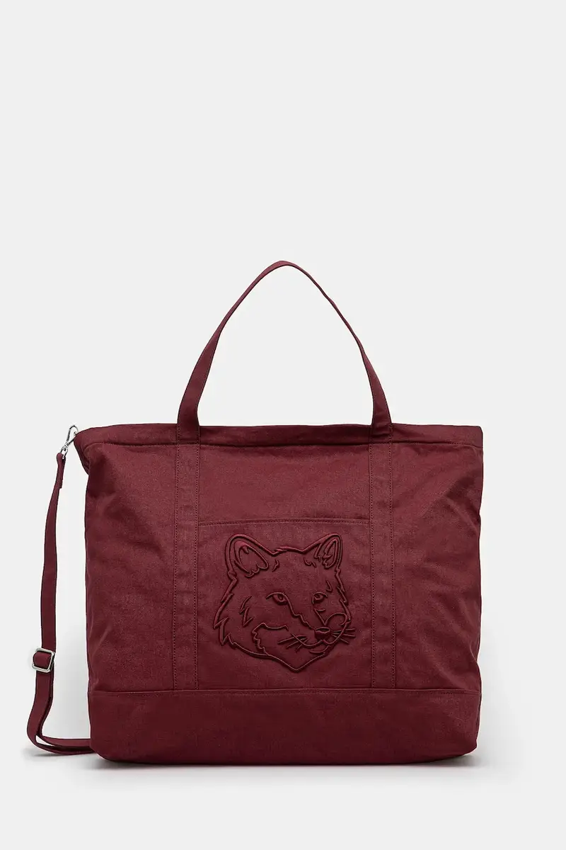 Maison Kitsuné borsa in cotone Fox Head Xl Tote colore granata LW05105WW0107