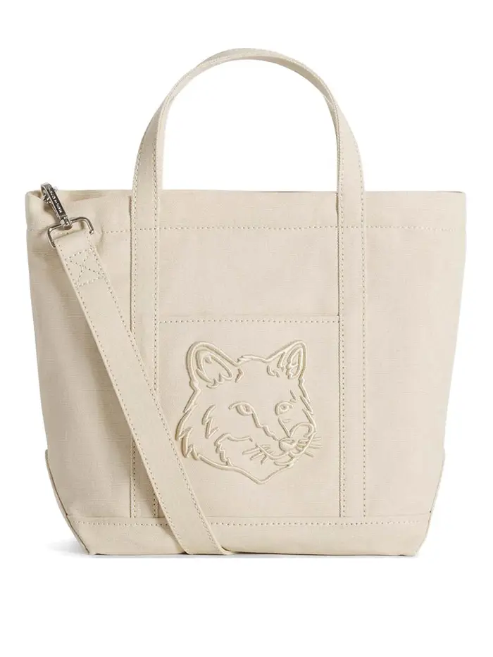 Maison Kitsuné Borsa piccola in tela con testa di volpe Beige