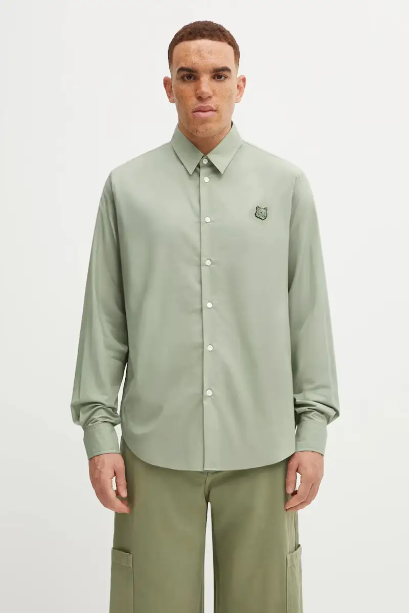 Maison Kitsuné camicia in cotone Bold Fox Head Relaxed uomo colore verde MM00403WC5042