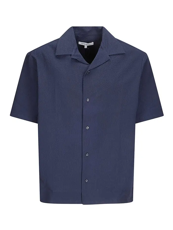 Maison Kitsuné Camicia resort Seersucker Blu scuro