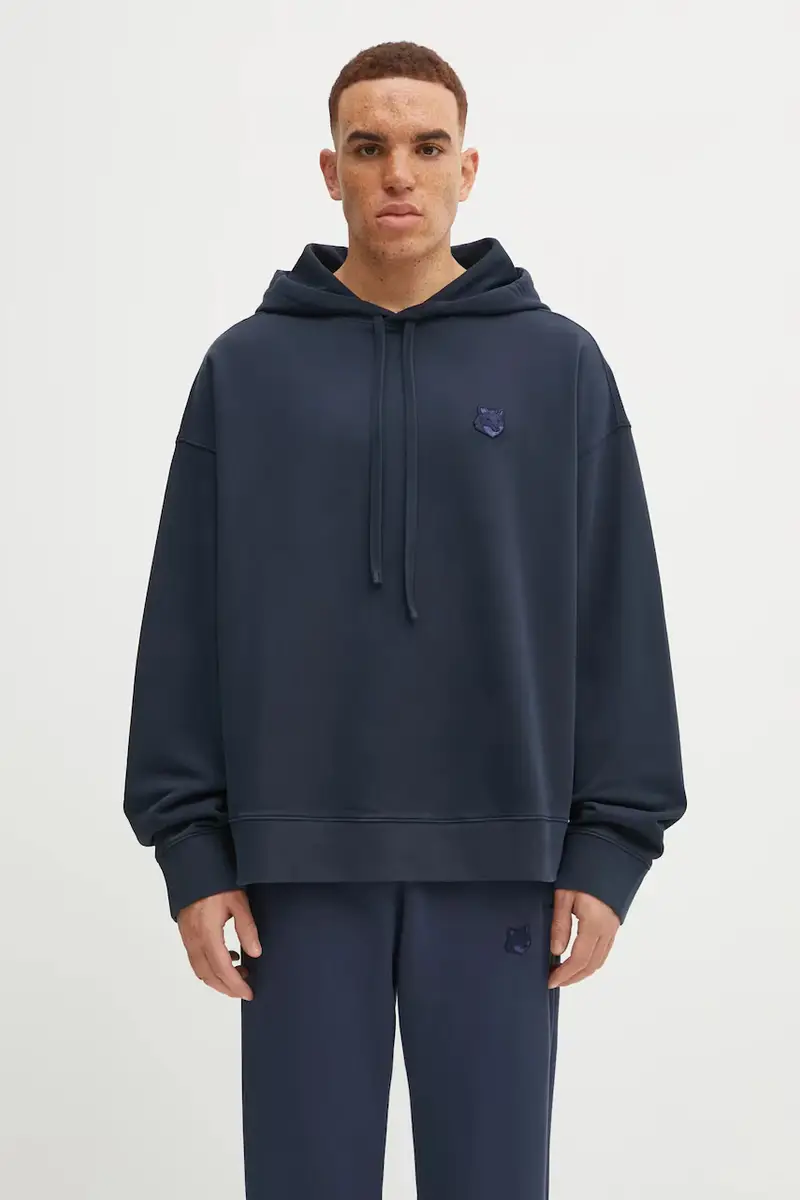 Maison Kitsuné felpa in cotone Bold Fox Head Patch Oversize Hoodie uomo colore nero con cappuccio LM00705KM0001 Blu navy