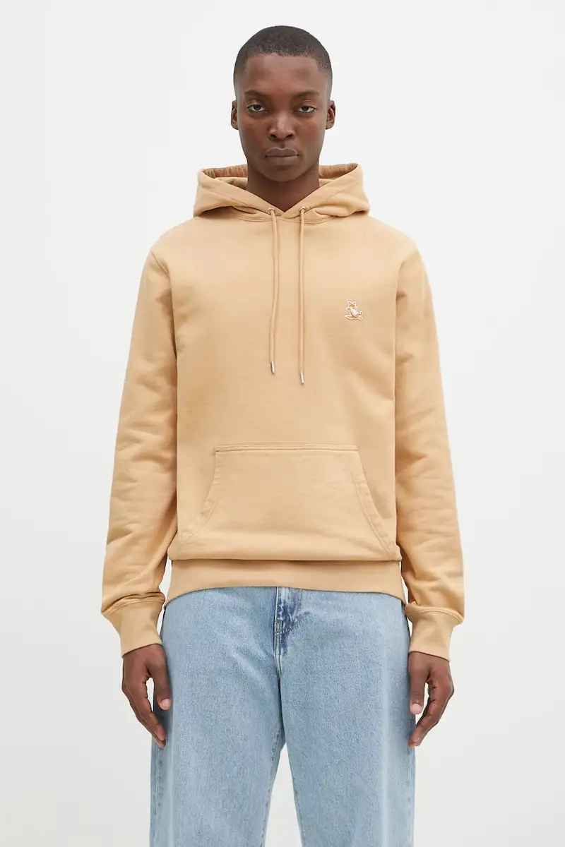 Maison Kitsuné felpa in cotone Chillax Patch Regular Hoodie uomo colore arancione con cappuccio con applicazione LM00706KM0001