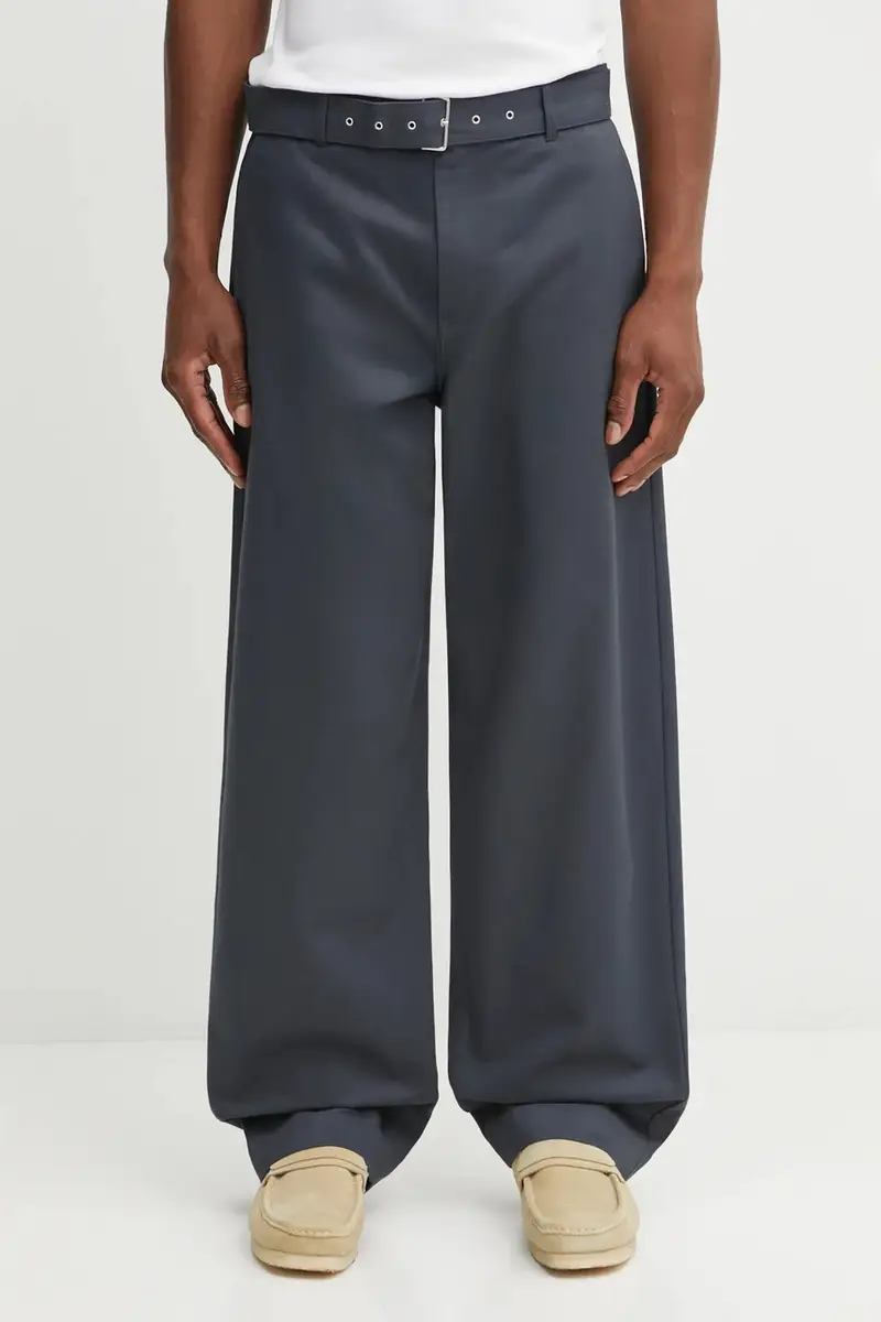 Maison Kitsuné pantaloni in cotone Belted uomo colore grigio OM01123WW9043