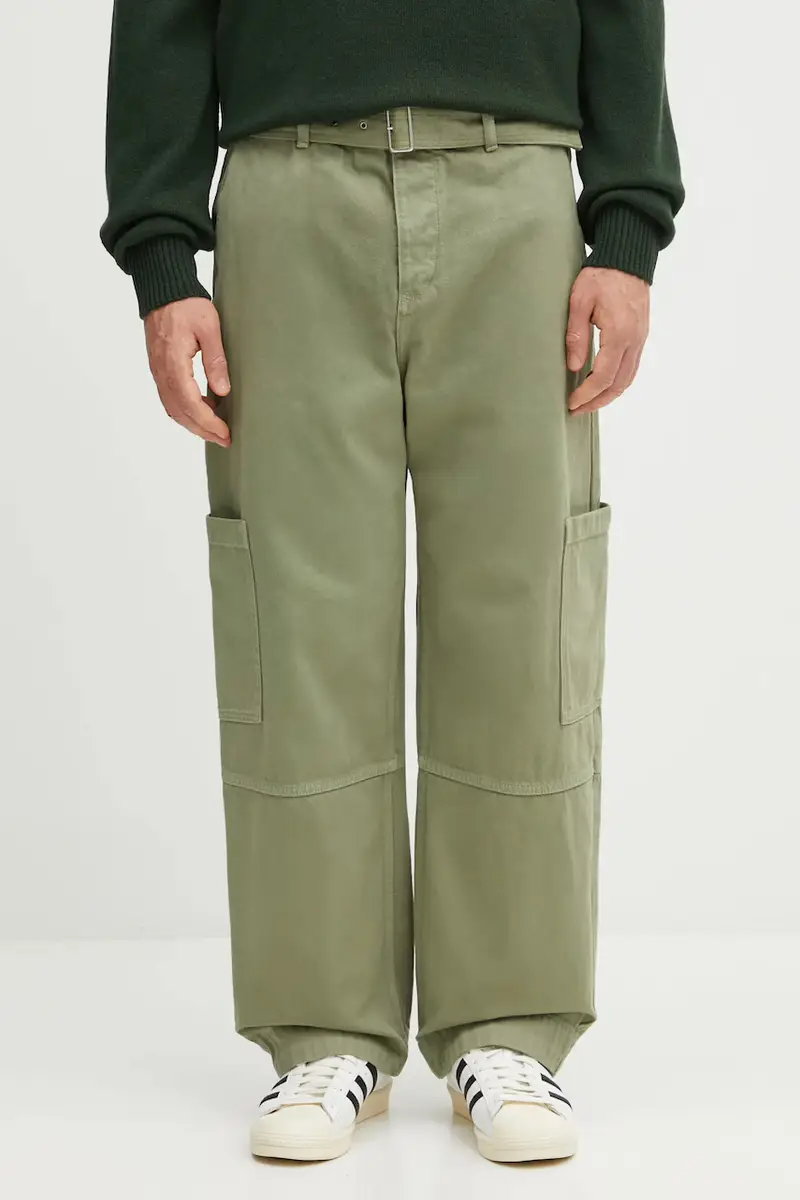 Maison Kitsuné pantaloni in cotone Belted Utility uomo colore verde OM01104WD4012