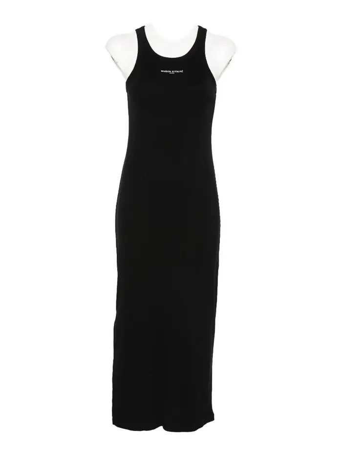 Maison Kitsuné Vestito canotta a coste con logo Nero