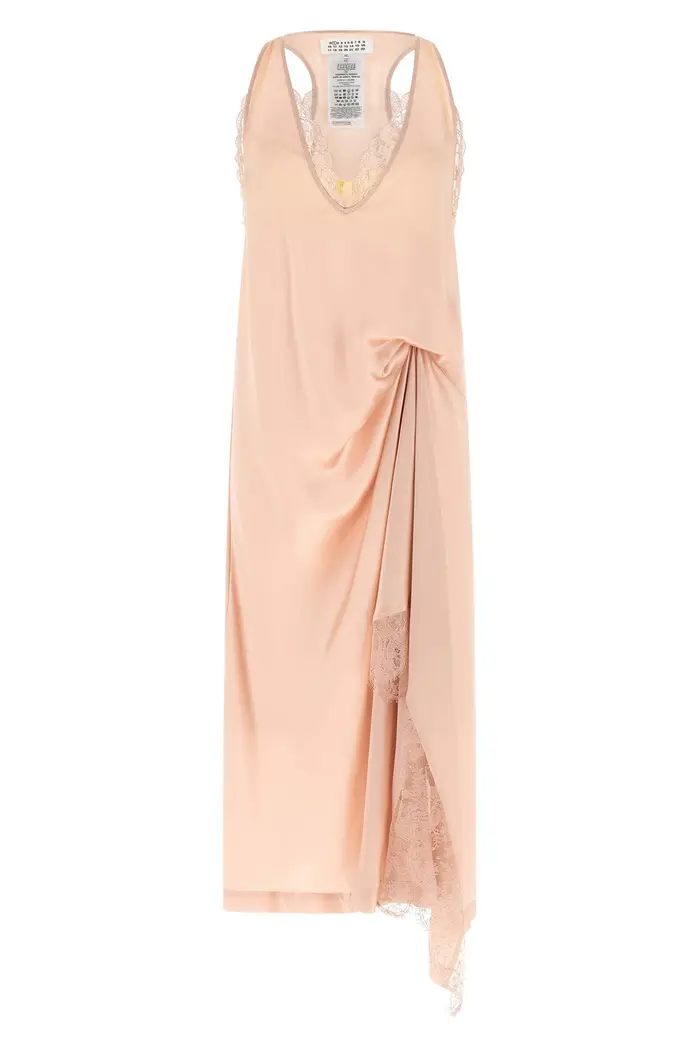 MAISON MARGIELA Abito Silk Lace Slip Midi Dress Rosa