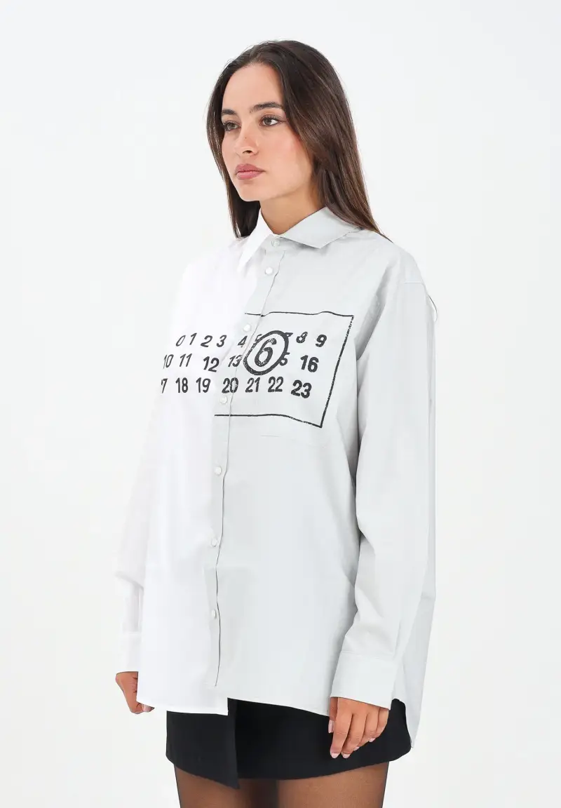 MAISON MARGIELA Camicia a manica lunga bianca e grigia per donna, ragazzi e bambini con stampa logo