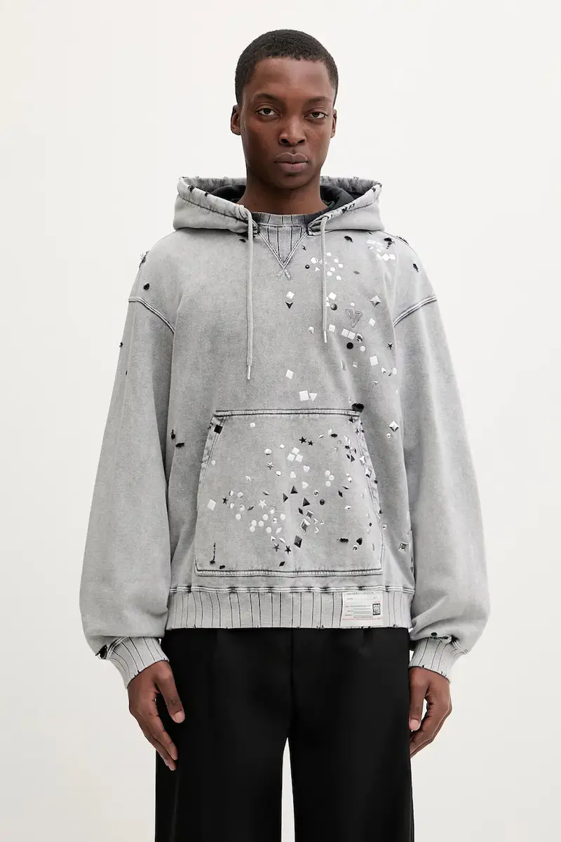 Maison MIHARA YASUHIRO felpa in cotone uomo colore grigio con cappuccio con applicazione A15HD561