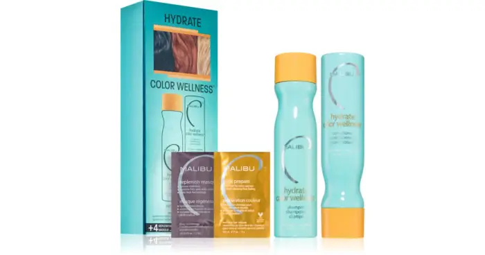 Malibu c Hydrate Color Wellness Collection set per capelli tinti balsamo 266 ml + maschera + trattamento pre-colorazione 12x5 g + shampoo