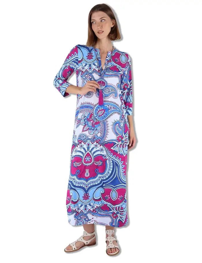 Maliparmi Kaftani Hippie Lotus in tessuto azzurro con maniche 3/4 Donna JF667370671 A8184