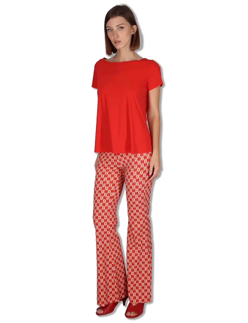 Maliparmi Pantaloni Diamond Glow in tessuto stampato rosso e beige Donna JH719570674 B3038