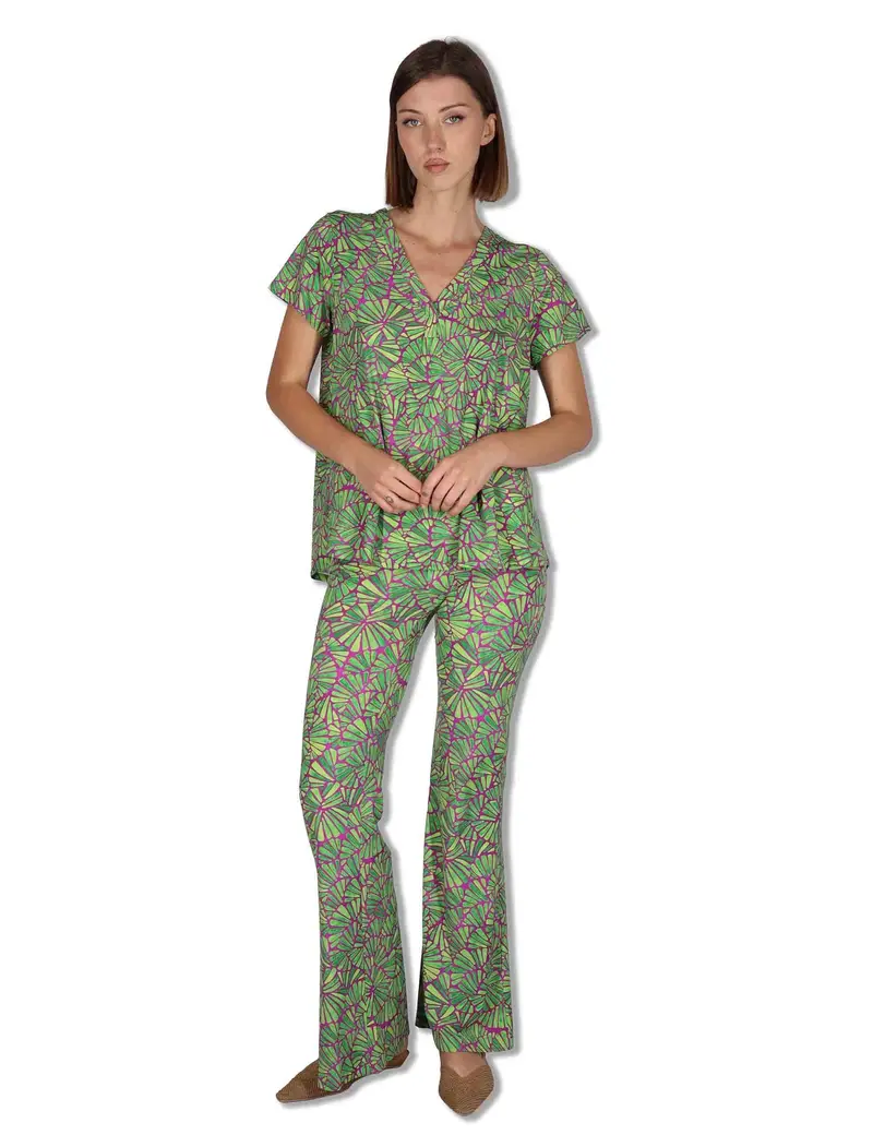 Maliparmi Pantaloni Shell in tessuto stampato viola e verde con elastico Donna JH719570672 A5032