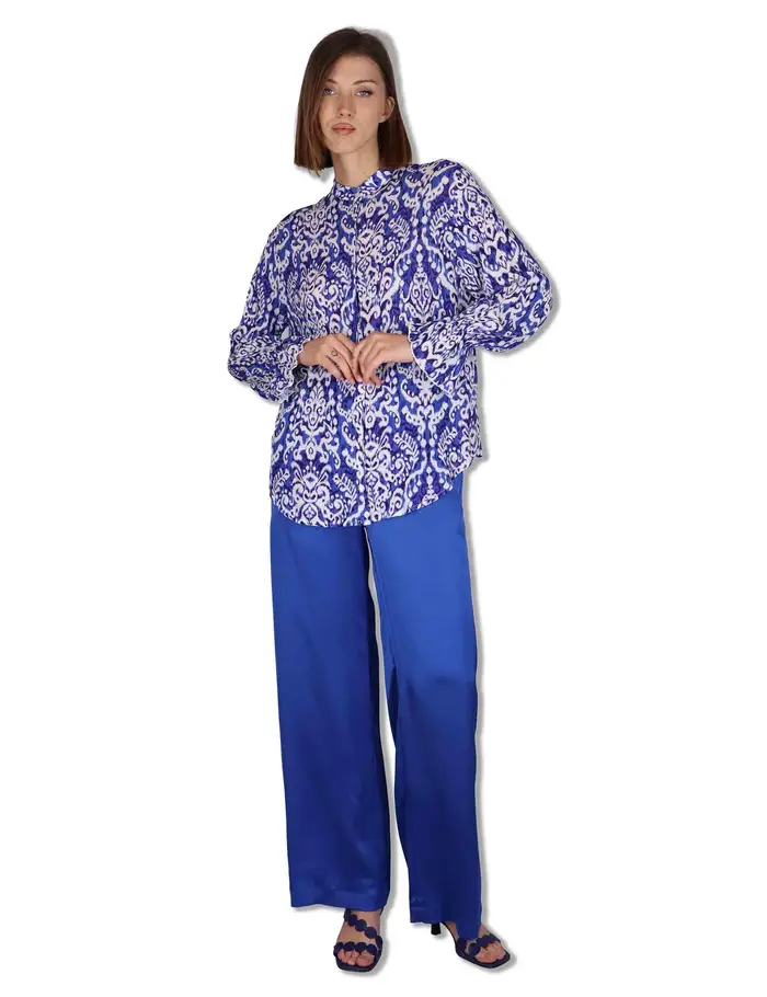 Maliparmi Pantaloni Shiny Cady in viscosa naturale blu Donna JH807550631 80059
