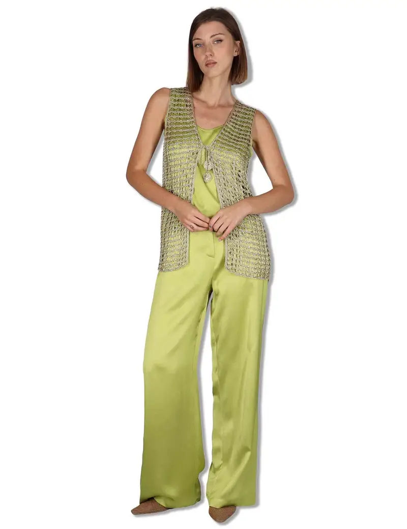 Maliparmi Pantaloni Shiny Cady in viscosa naturale verde Donna JH807550631 60109