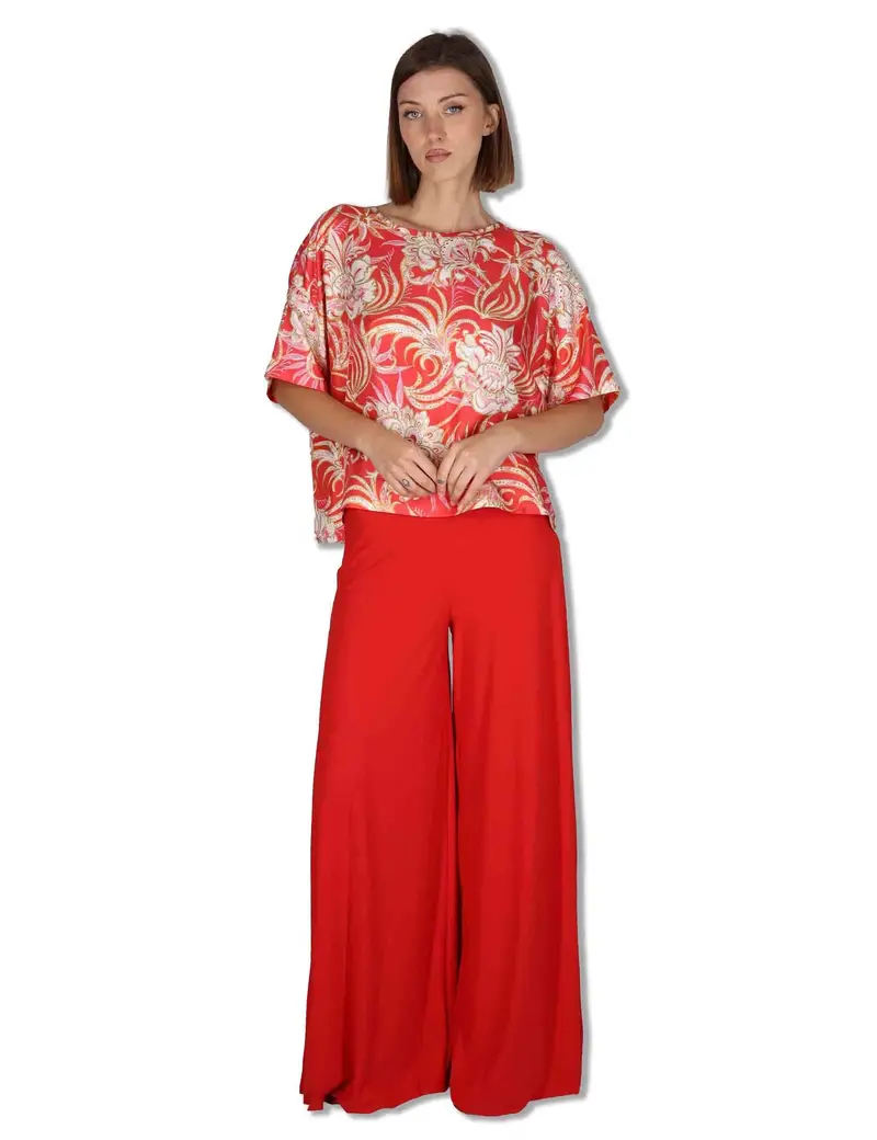 Maliparmi Pantaloni Soft in Jersy rosso con gamba larga Donna JH011770210 30000
