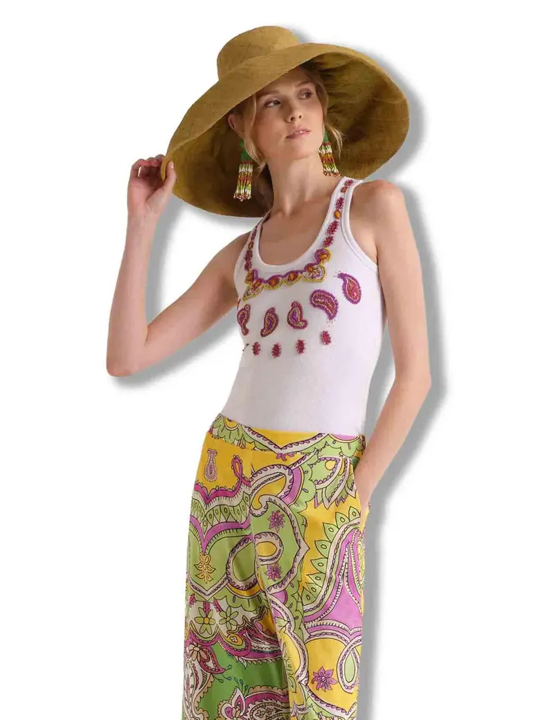 Maliparmi Top Oriental Embroidery in cotone bianco con ricami Donna JP552370669 B3111