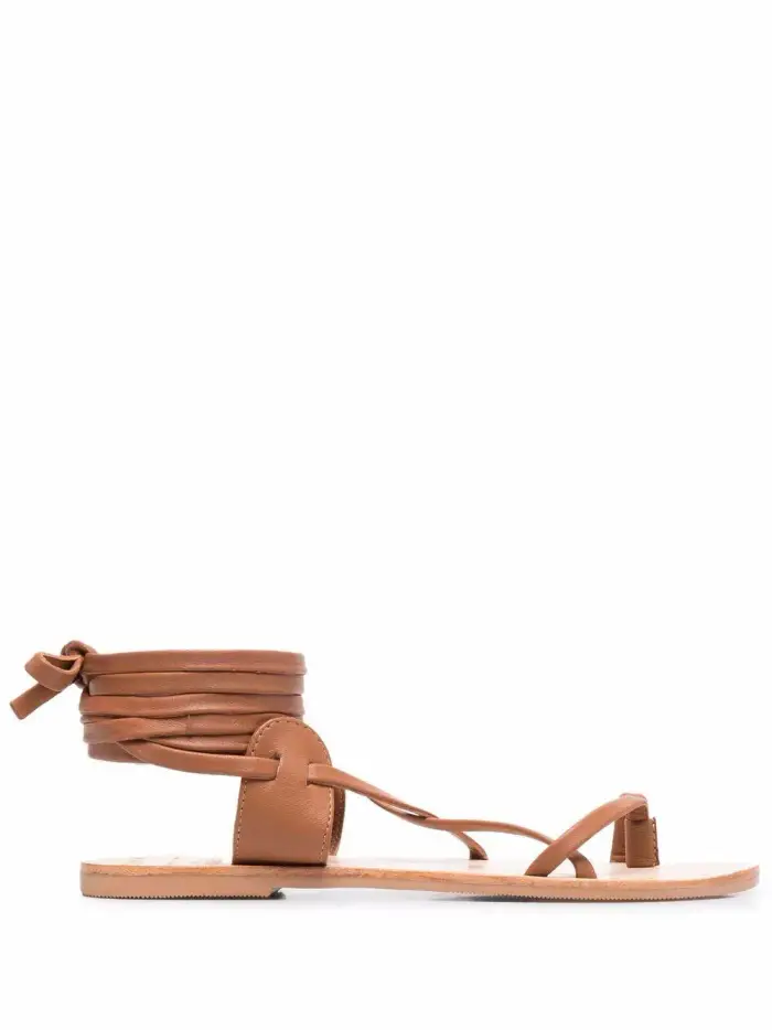 MANEBI St Tropez Tie-Up Leather Sandals tie-up tan