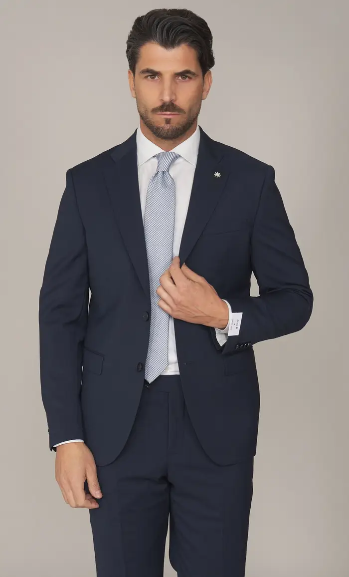 Manuel Ritz Abito microfantasia in fresco lana - drop 8, colore blu
