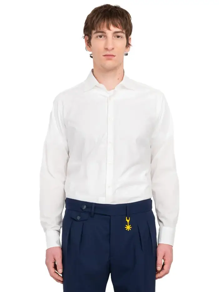 camicia button down popeline stretch bianco miniatura 5