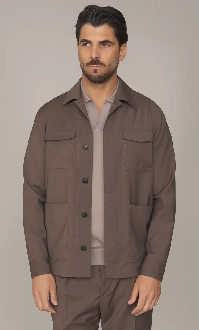 Manuel Ritz Giacca camicia in fresco lana, colore nocciola