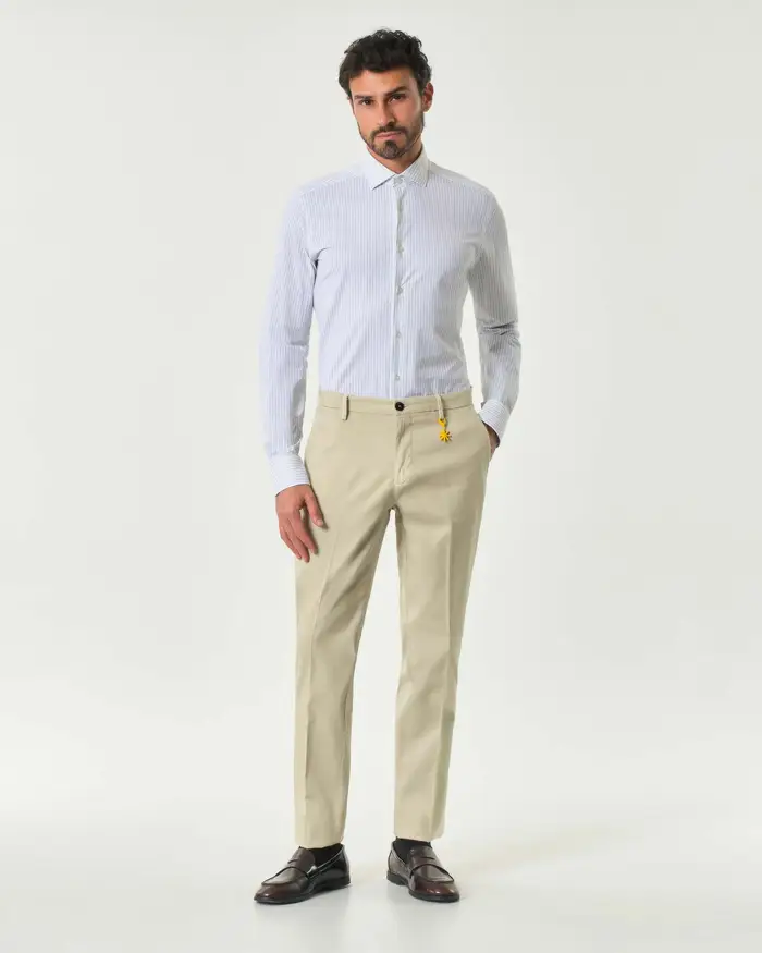 Pantalone chino beige in cotone stretch micro armatura