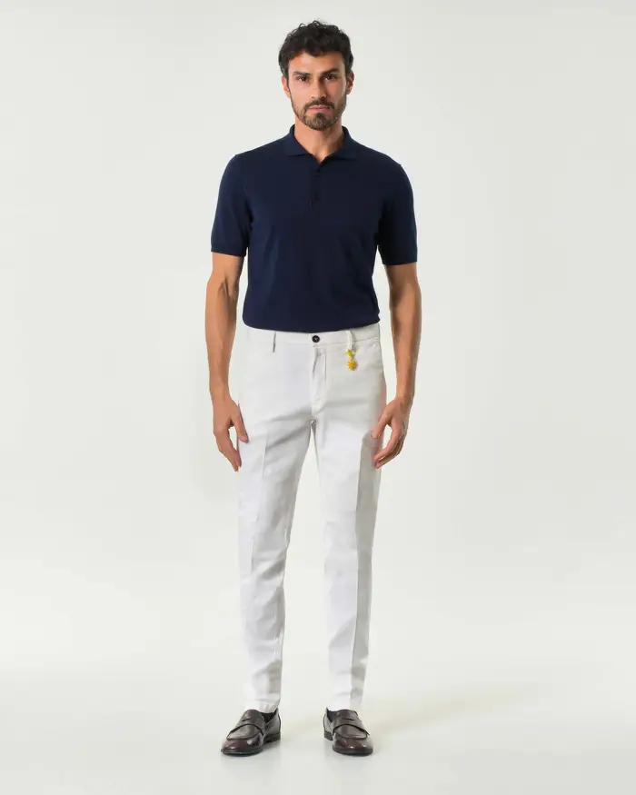 Pantalone chino bianco in cotone stretch micro armatura
