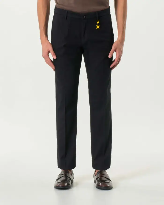Pantalone chino blu notte in cotone stretch micro armatura