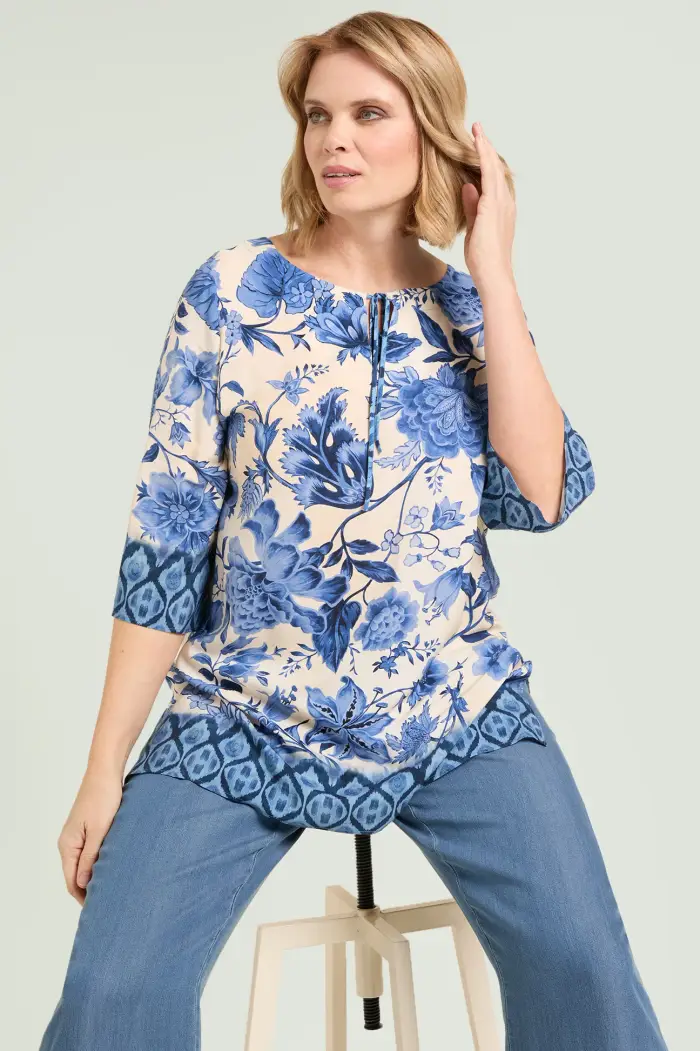 Mara Venier per Luisa Viola BLUSA CAFTANO IN GIAVANESE STAMPATA Donna