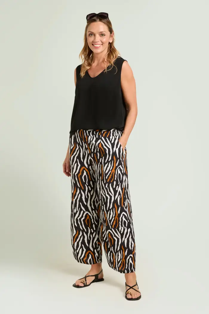 PANTALONI AMPI IN GIAVANESE STAMPATA Donna