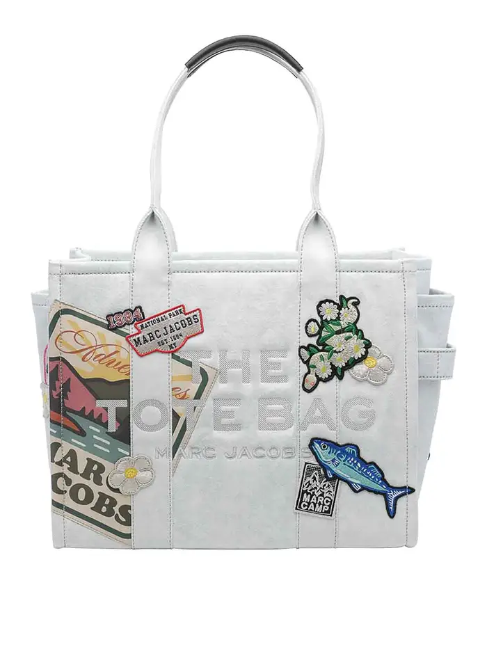 Marc Jacobs Borsa tote grande in denim patchwork camp Grigio