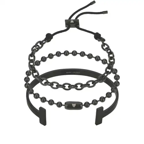 Marc Lauder Bracciale in vera pelle/acciaio inossidabile Noir