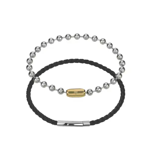 Marc Lauder Bracciale in vera pelle/acciaio inossidabile Noir