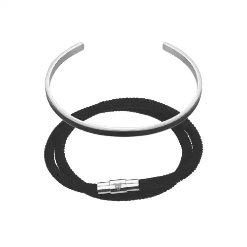 Marc Lauder Bracciale in vera pelle/acciaio inossidabile Noir