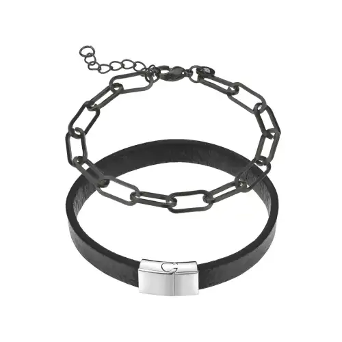 Marc Lauder Bracciale in vera pelle/acciaio inossidabile Noir