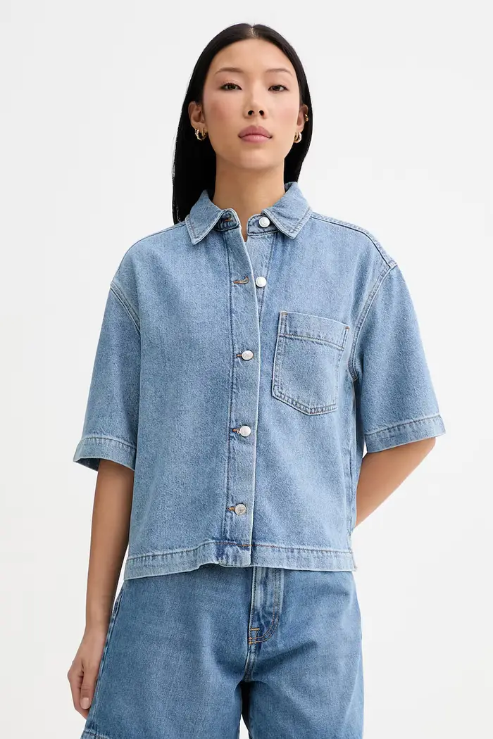 camicia da donna con misto lino Blu