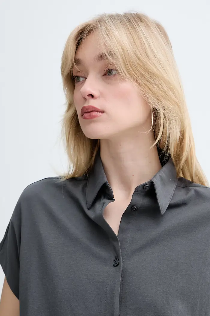 camicia da donna in cotone Grigio miniatura 3