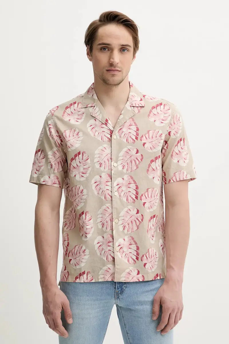 Marc O'Polo camicia di lino colore beige 524736941062