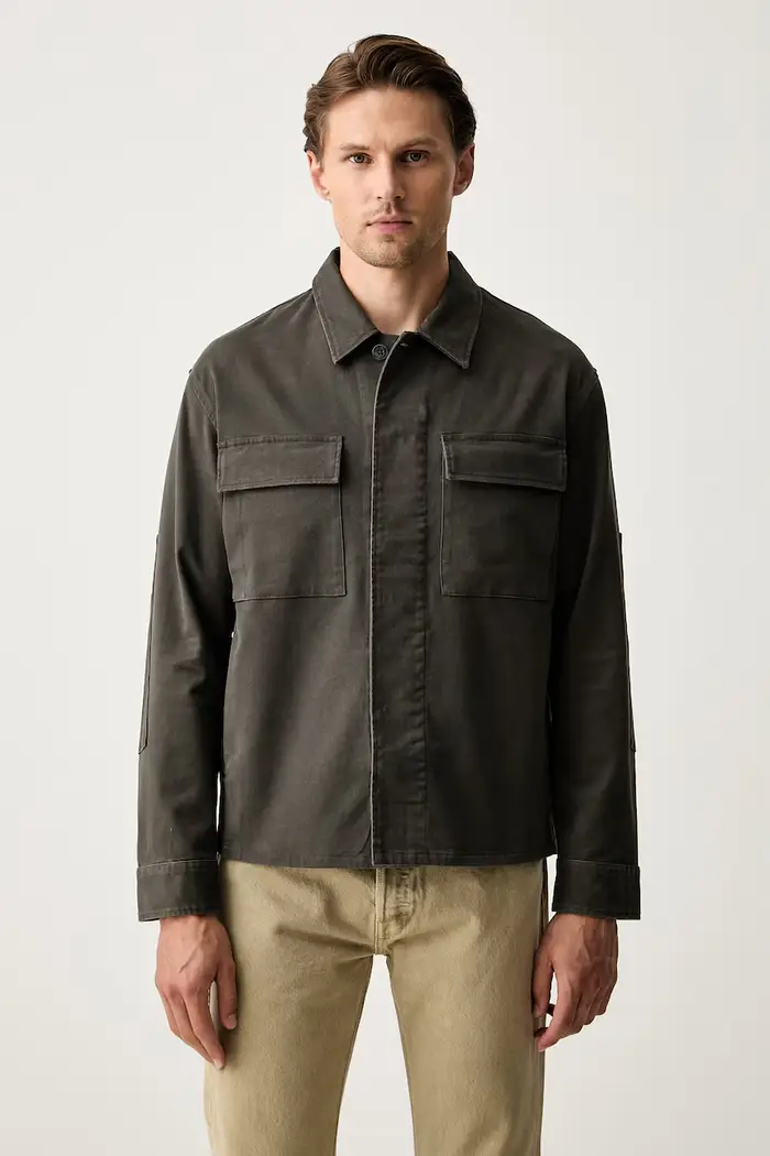 Marc O Polo giacca camicia da uomo in cotone con elastan Verde
