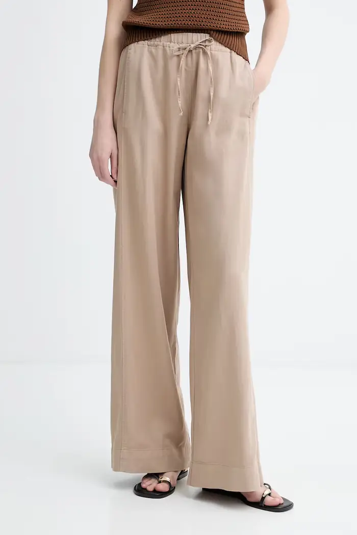 pantaloni wide leg da donna con misto lino Beige